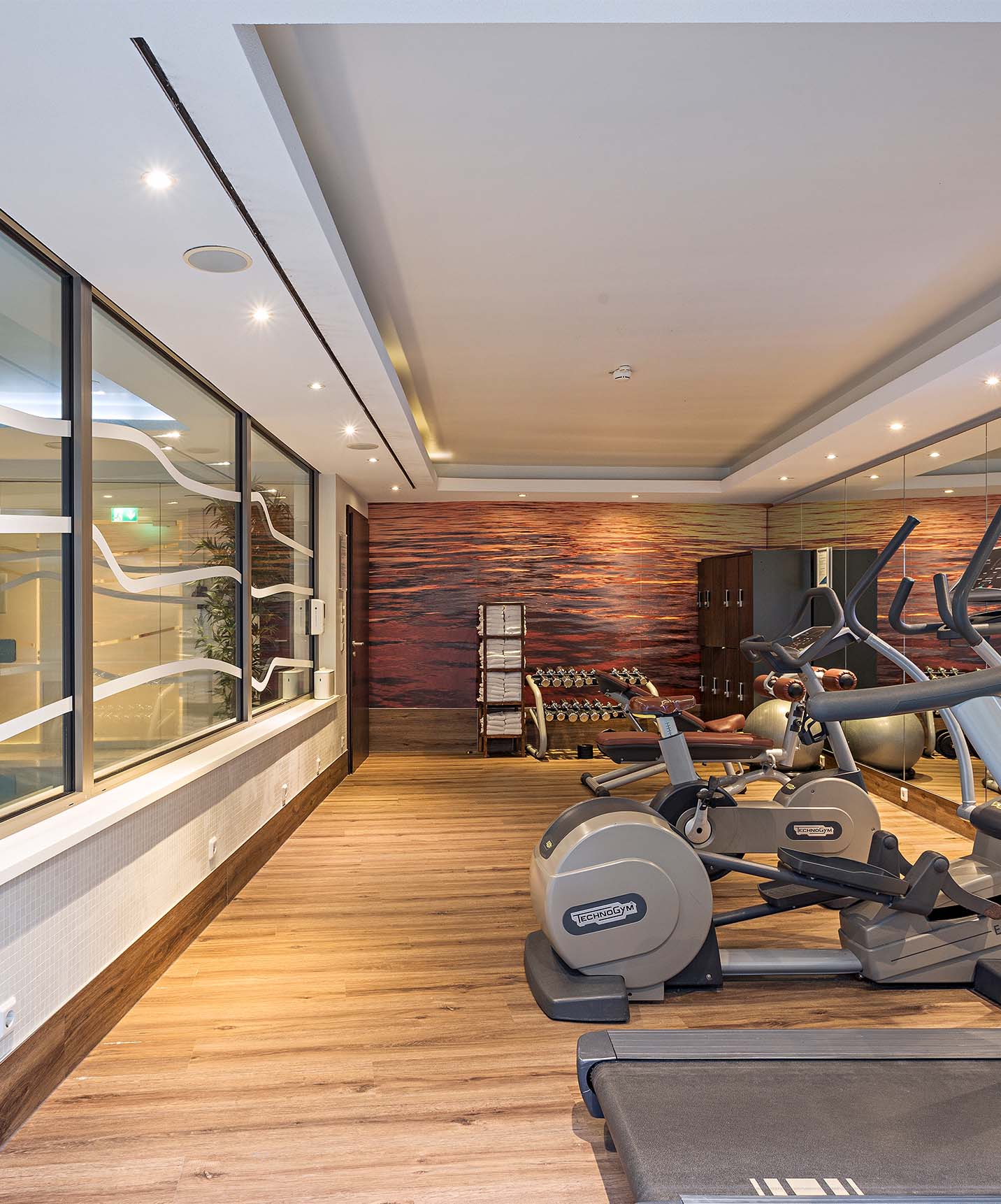 Pestana Berlin, central hotel in Berlin next to Tiergarten, has a gym with machines, weights, and a TV