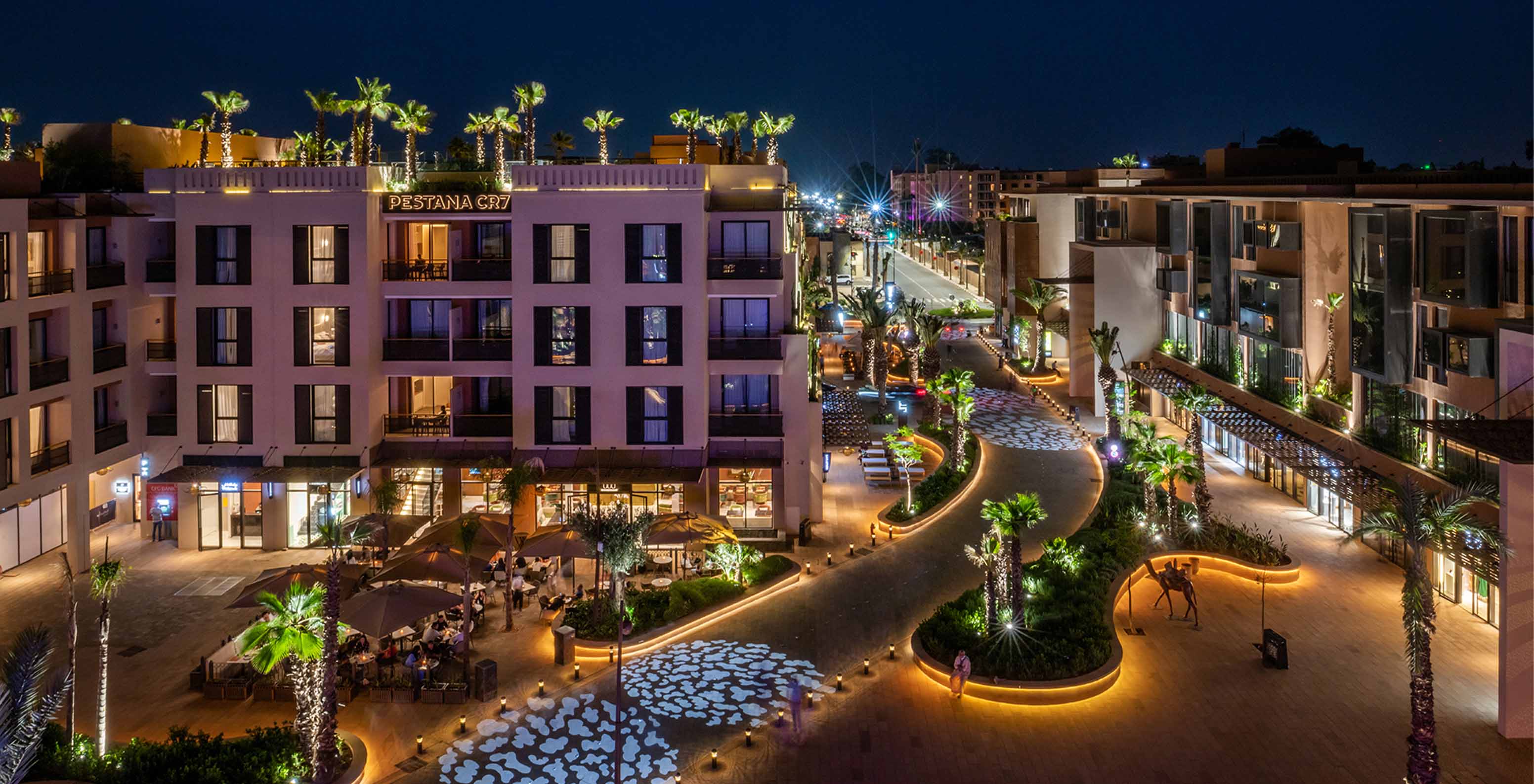 Pestana CR7 Marrakech on M Avenue, an open-air shopping center with modern ambiance