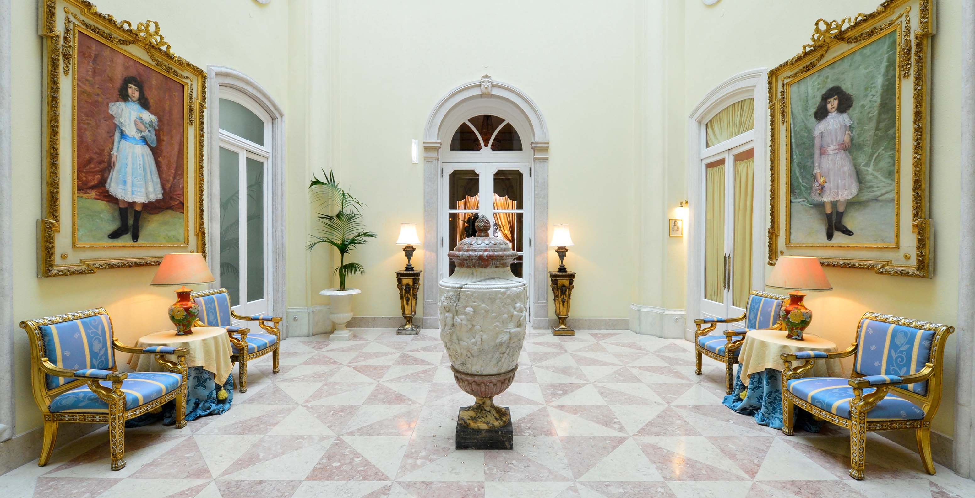 Winter Garden with decor reminiscent of the Belle Epoque at Palace Lisboa, a hotel in a palace in Lisbon