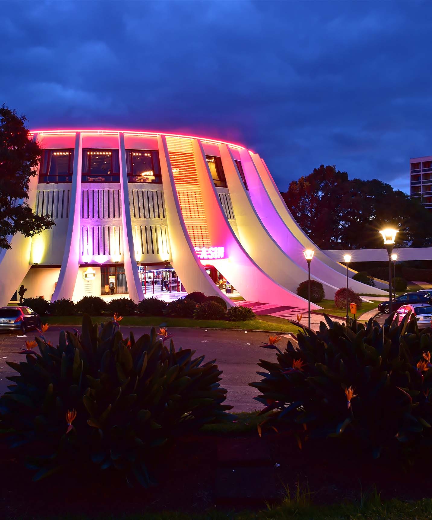 Exterior of the Pestana Casino Park building, a hotel in Funchal by the sea with spa and pool