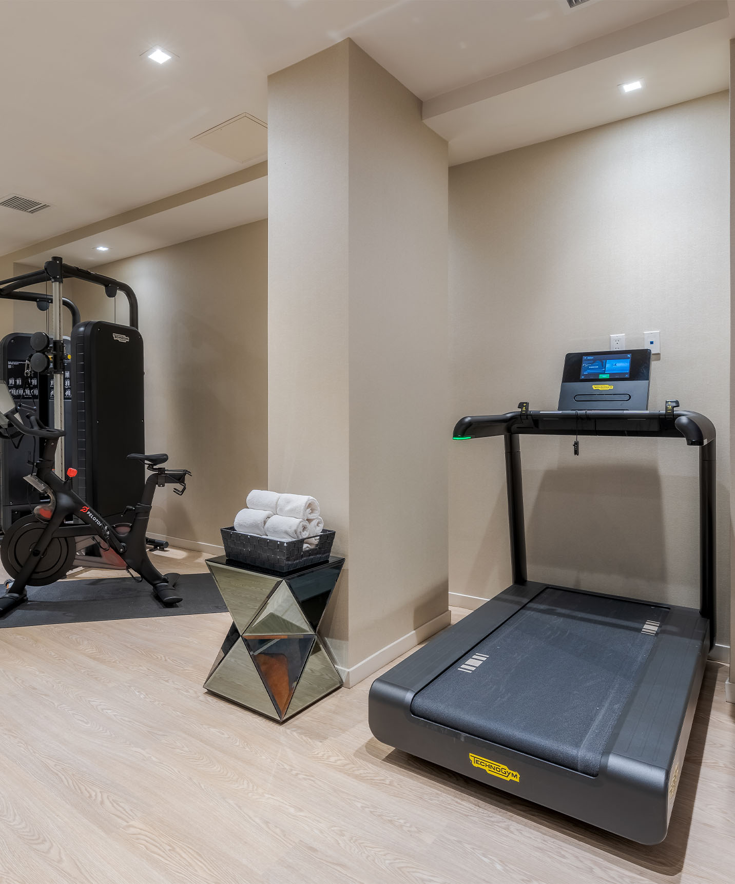 The Pestana CR7 Times Square, a hotel in the heart of Manhattan, has a gym with a treadmill and towels for its guests