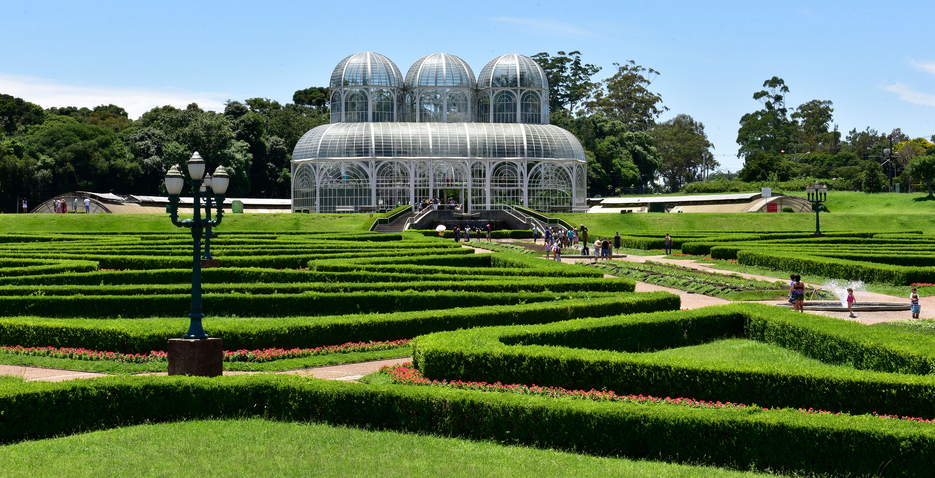 Crystal Palace in Curitiba's Botanical Garden, with three domes in Art Nouveau style