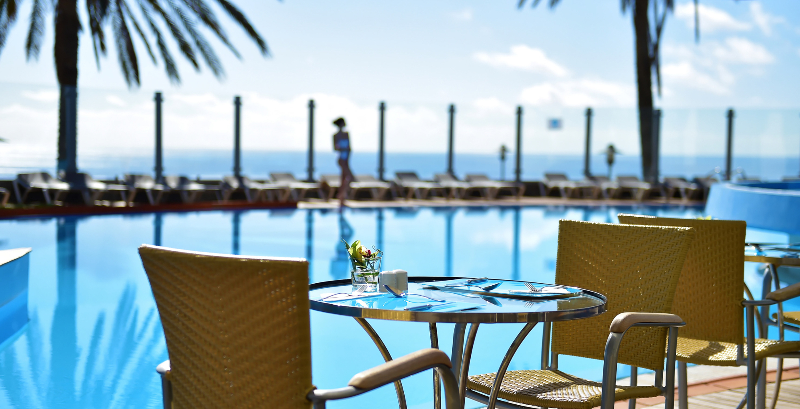 The Pool Bar at the 5-Star Hotel in Funchal, Madeira, has a bar over the pool where you can order cocktails