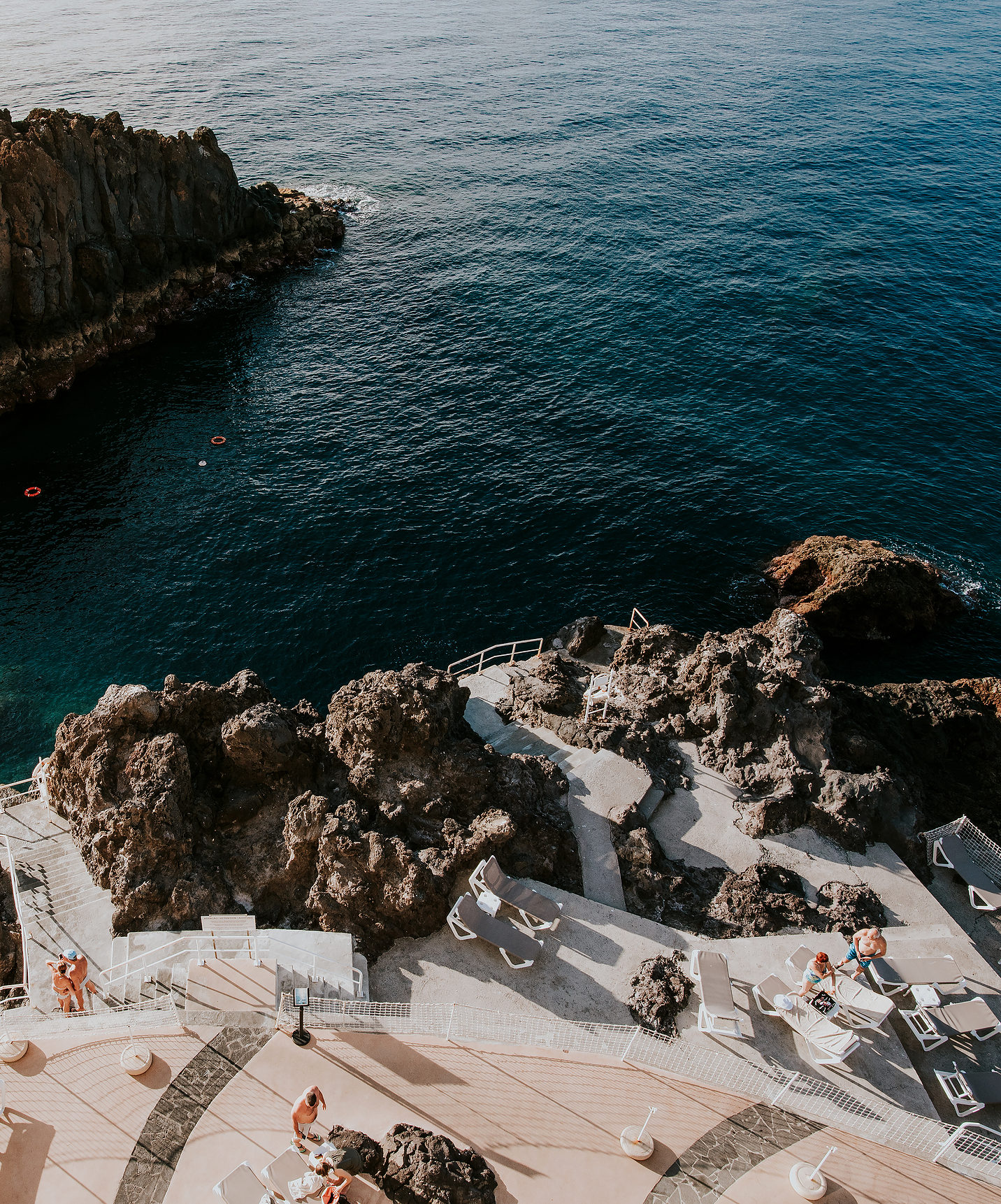 Aerial view of the access to the sea from Pestana Vila Lido Madeira, a 5-star hotel in Funchal by the sea