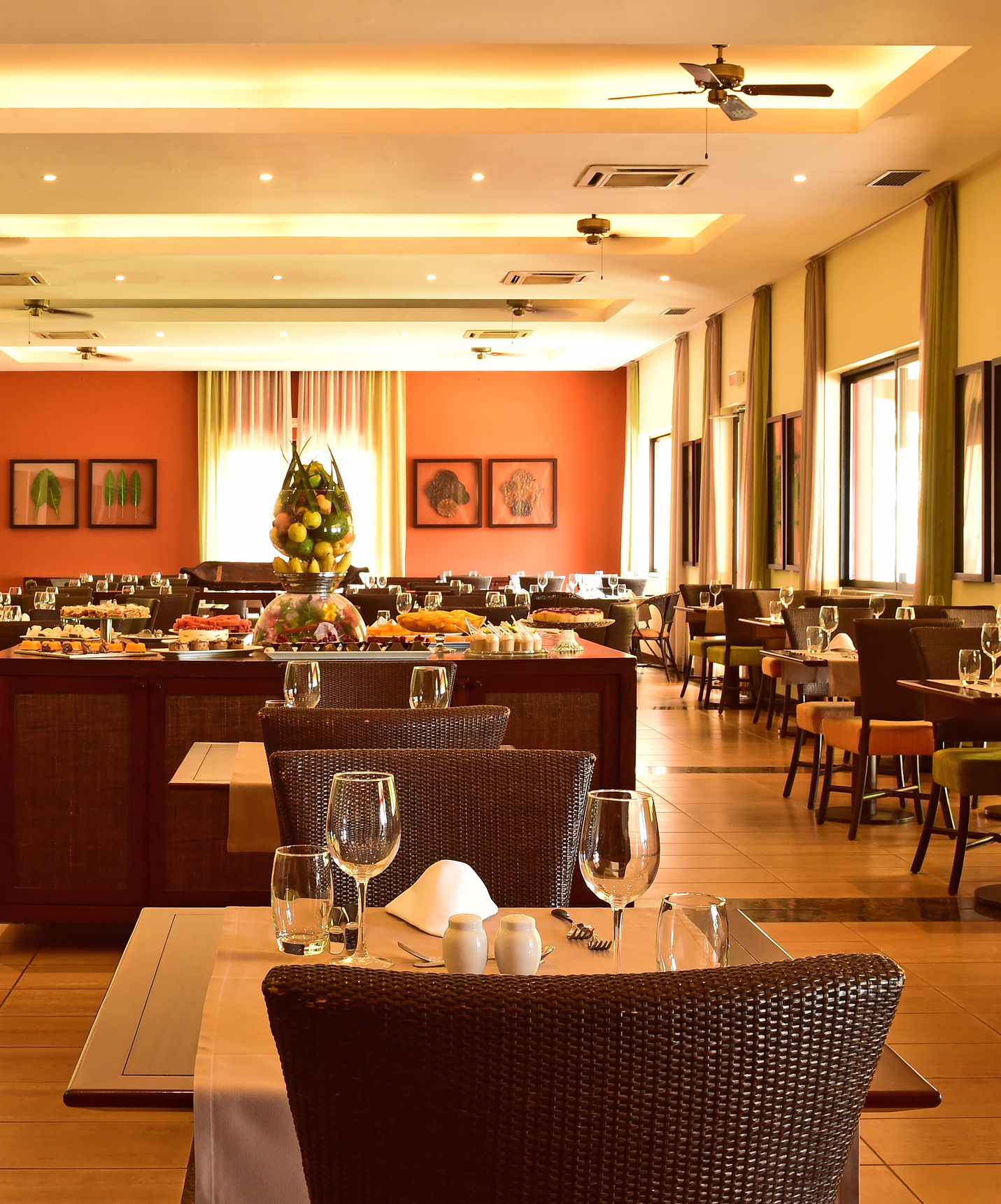 Pestana São Tomé, a 5-star hotel in São Tomé, features a restaurant with a buffet table and dining tables