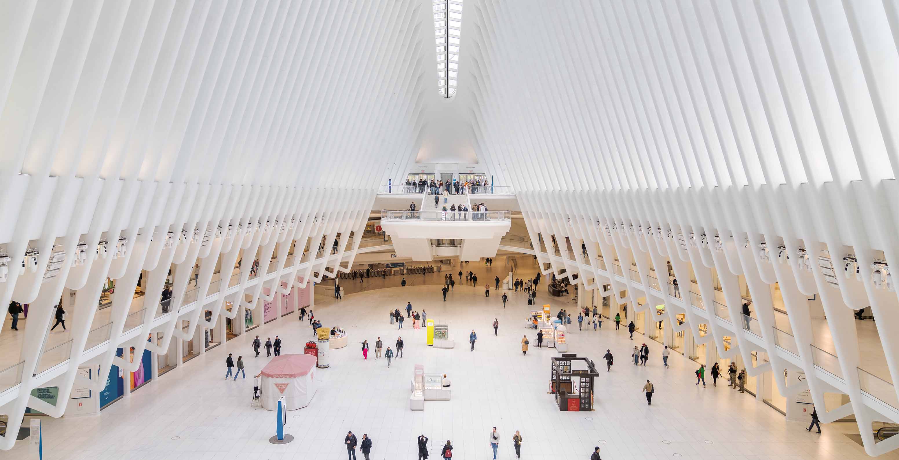 The Oculus, an impressive glass-roofed station shaped like a dove, at New York’s World Trade Center