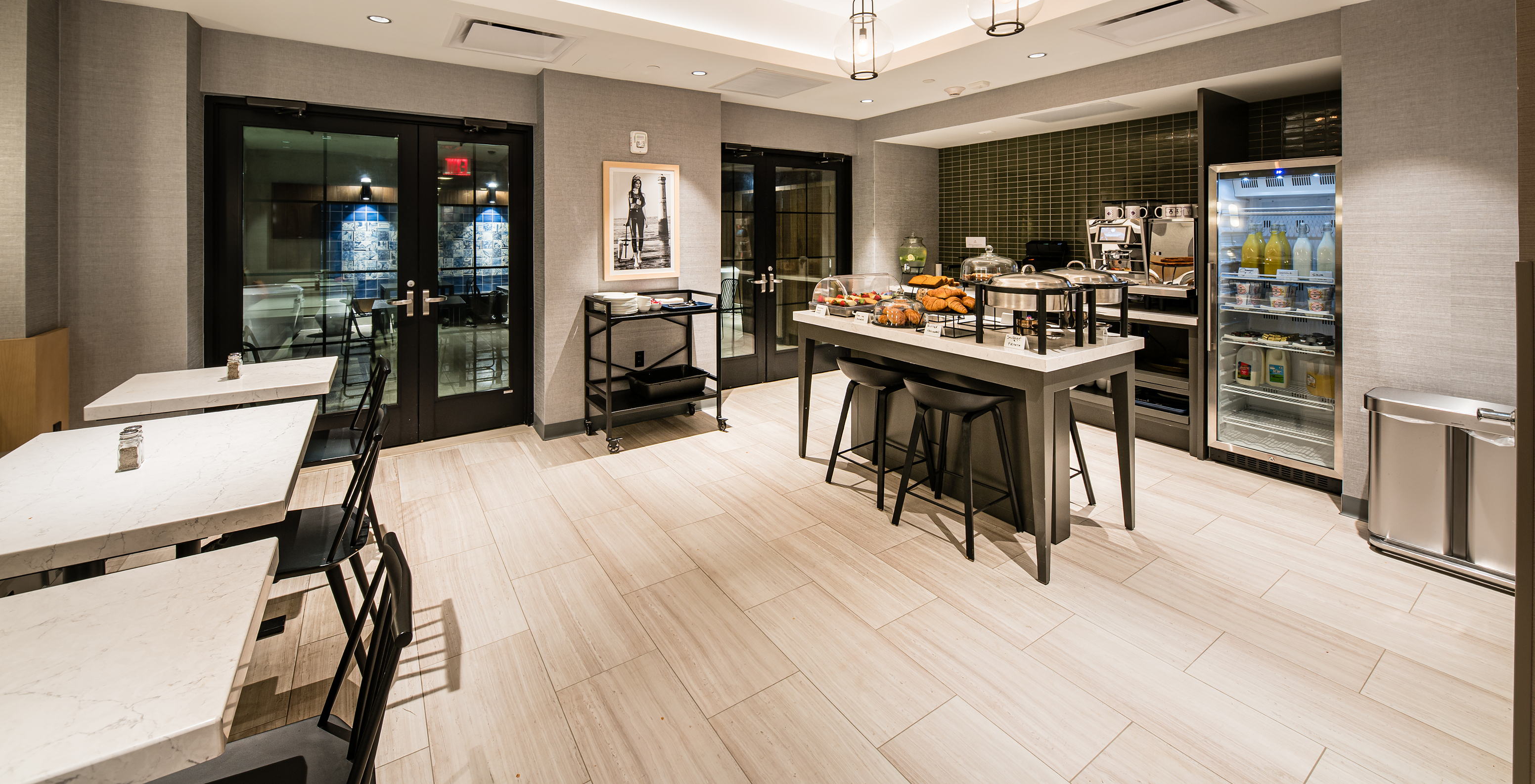 Pestana Park Avenue, a hotel in downtown Manhattan, has a dining area with cakes, bread, juices and coffee