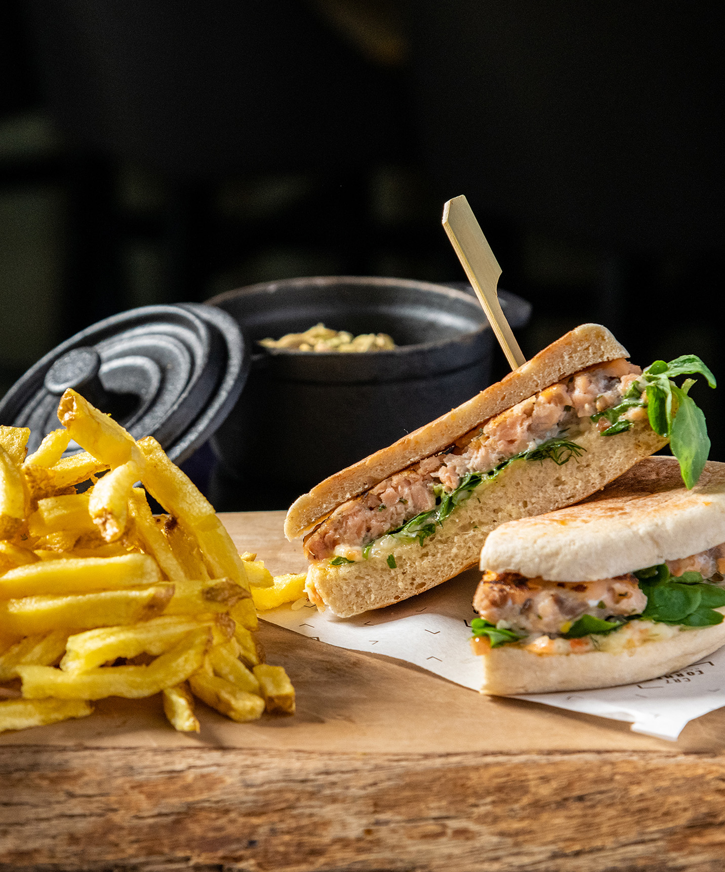 Board with prego in bolo do caco and french fries, during a meal at a Pestana CR7 Lifestyle hotel